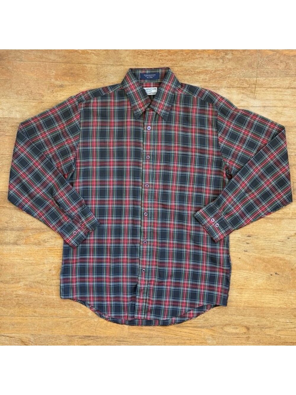 Vintage Mens Plaid Shirt Size Medium 80s Button Down Black Tartan Lightweight